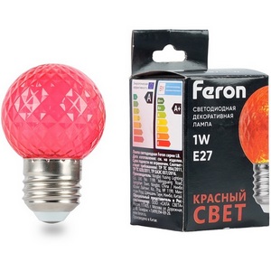 Изображение товара Лампа светодиодная Feron LB-385 52164 шарик красный прозрачный E27 1W 230V