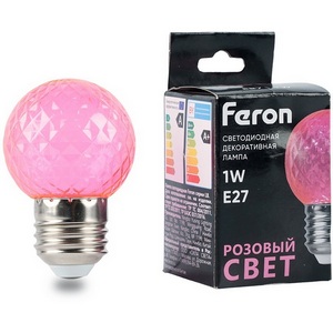 Изображение товара Лампа светодиодная Feron LB-385 52177 шарик розовый прозрачный E27 1W 230V
