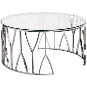 Изображение товара Стол журнальный стекло прозрачный/серебро d90*45см Garda Decor 13RXCT3104-SILVER (круглая столешница, О-образная опора)