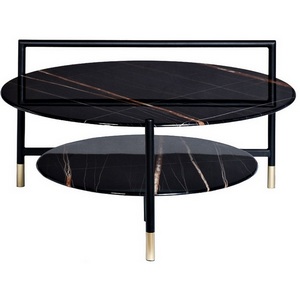 Изображение товара Журнальный стол с полкой Garda Decor 30B-872 BL (Черный) (круглая столешница, 3 ножки)