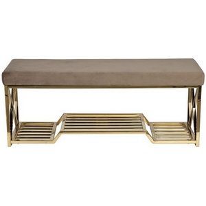 Изображение товара 47ED-01000 Банкетка с поролоновым наполнением велюр серо-бежевый, золото 120*40*47см Garda Decor