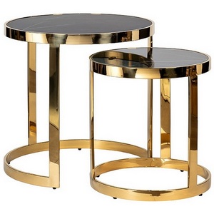 Изображение товара Журнальный стол Garda Decor 47ED-ET081S-GOLD (Золото/Черный) (круглая столешница, О-образная опора)