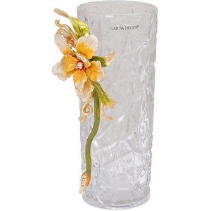 Изображение товара Ваза стеклянная с золотым цветком 13х10х25 см Garda Decor 55RV6465S