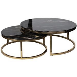 Изображение товара Журнальный стол Garda Decor 57EL-CT101А-BL (Золото/Черный) (круглая столешница, О-образная опора)