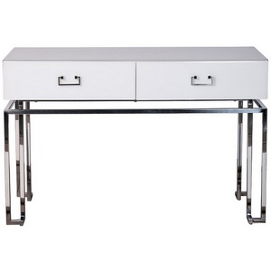 Изображение товара Консольный стол с ящиком Garda Decor KFG070-NI (Хром/Белый) (прямоугольная столешница, 4 ножки)
