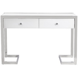 Изображение товара Консольный стол с ящиком Garda Decor KFG103 (Хром/Белый) (прямоугольная столешница, I I-образная опора)