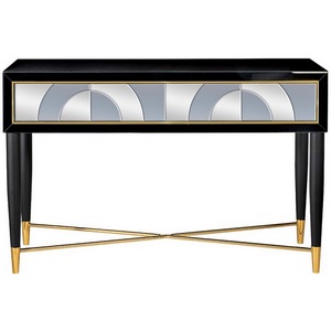 Изображение товара Консольный стол с ящиком Garda Decor KFG122 (Черный, Золото/Черный, Золото) (прямоугольная столешница, X-образная опора)