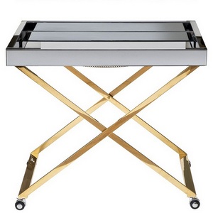 Изображение товара Журнальный стол на колесах Garda Decor KFG134 (Золото/Прозрачный) (прямоугольная столешница, 2 ножки)
