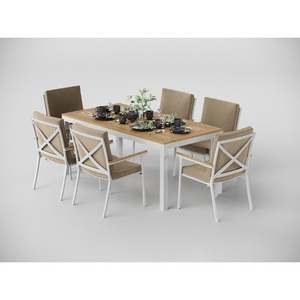 Изображение товара Обеденная группа Gardenini Premium Bella (Алюминий,Ткань,Тик/Белый,Бежевый,Светлое дерево) арт.DPBLL.020218.C5
