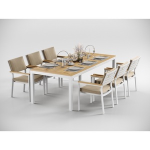 Изображение товара Обеденная группа Gardenini Premium Bella (Алюминий,Ткань,Тик/Белый,Бежевый,Светлое дерево) арт.DPBLL.020222.C4