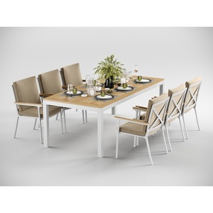 Изображение товара Обеденная группа Gardenini Premium Bella (Алюминий,Ткань,Тик/Белый,Бежевый,Светлое дерево) арт.DPBLL.020222.C5