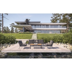 Изображение товара Комплект садовой мебели Gardenini Premium Calma long (Алюминий,Тик,Ткань/Темно-серый) арт.LPCLM.010800.S3