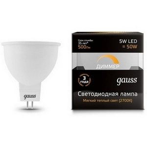 Изображение товара Лампочка GU5.3-dim 5W 3000K диммируемая Gauss 101505105-D