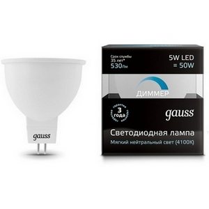 Изображение товара Лампочка GU5.3-dim 5W 4100K диммируемая Gauss 101505205-D