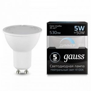 Изображение товара Лампочка GU10-dim 5W 4100K диммируемая Gauss 101506205-D