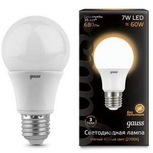 Изображение товара Лампочка E27 7W 3000K 1/10/50 Gauss 102502107