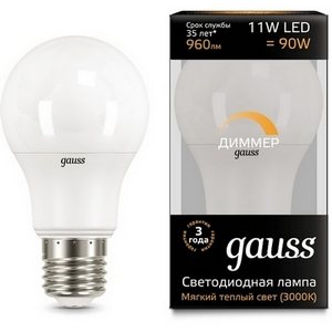 Изображение товара Светодиодная лампочка Gauss 102502111-D E27 11W 3000K диммируемая