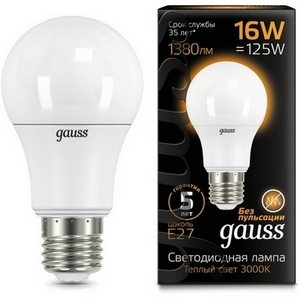 Изображение товара Лампочка 16W E27 3000K 1/10/50 Gauss 102502116
