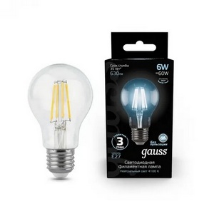 Изображение товара Лампочка E27 6W 4100К 1/10/40 Gauss Filament 102802206