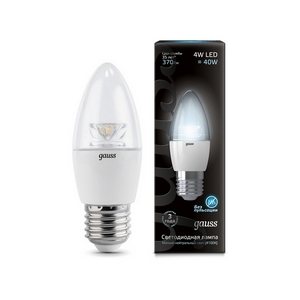 Изображение товара Лампочка светодиодная E27 4W 4100K 370lm Gauss Candle Crystal Clear 103202204