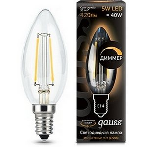 Изображение товара Лампочка E14 5W 2700К 1/10/50 Gauss Filament 103801105-D