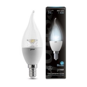 Изображение товара Лампочка светодиодная на ветру E14 4W 4100K 370lm Gauss Candle Tailed Crystal 104201204