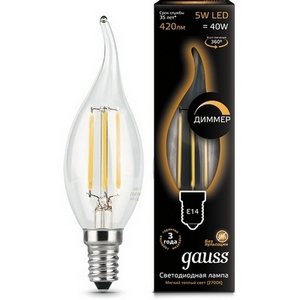 Изображение товара Лампочка tailed E14 5W 2700K 1/10/50 Gauss Filament 104801105-D