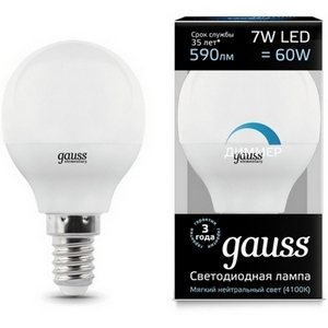 Изображение товара Лампочка Globe-dim E14 7W 4100К диммируемая Gauss Globe 105101207-D