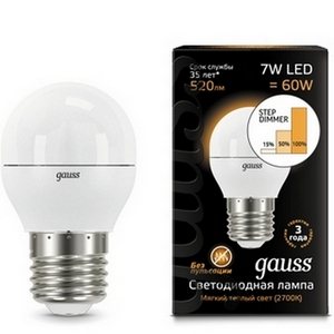 Изображение товара Лампочка E27 7W 3000K Gauss Globe 105102107-S