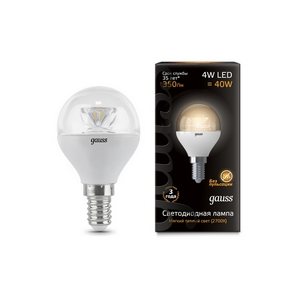 Изображение товара Лампочка светодиодная груша E14 4W 2700K 350lm Gauss Globe Crystal Clear 105201104