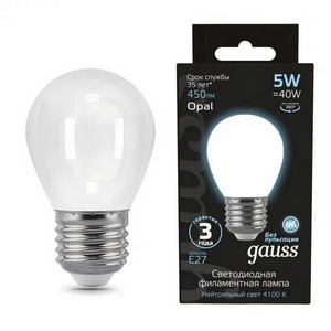 Изображение товара Лампочка E27 5W 4100K 1/10/50 Gauss Filament 105202205