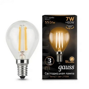 Изображение товара Лампочка E14 7W 2700K 1/10/50 Gauss Filament 105801107