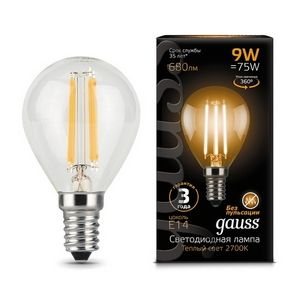 Изображение товара Лампочка E14 9W 2700K 1/10/50 Gauss Filament 105801109