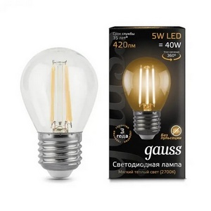 Изображение товара Лампочка E27 5W 2700K 1/10/50 Gauss Filament 105802105