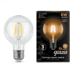 Изображение товара Лампочка E27 6W 2700K 1/20 Gauss Filament 105802106