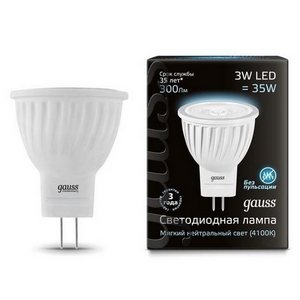 Изображение товара Лампочка D35*45 3W MR11 GU4 4100K Gauss 132517203