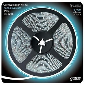 Изображение товара Светодиодная лента влагозащищенная IP66 12V 5050 Gauss 311000307