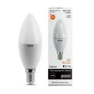 Изображение товара Лампочка светодиодная E14 6W 2700K 540lm Gauss 33116