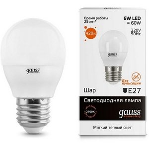 Изображение товара Лампочка 6W E27 3000K Gauss Elementary 53216