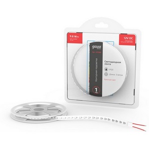 Изображение товара Светодиодная лента Gauss Basic BT066 LED 2835/120 12V 9,6W/m 624lm/m красный 8mm IP20 3m