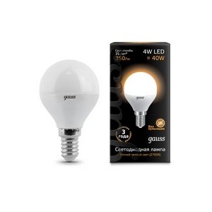 Изображение товара Лампочка светодиодная груша E14 4W 2700K 350lm Gauss EB105101104