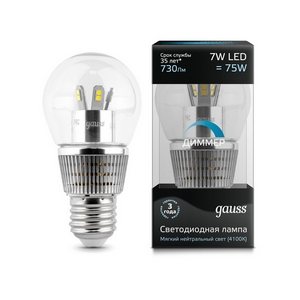Изображение товара Лампочка светодиодная груша E27 7W 4100K 730lm Gauss HA105202207-D