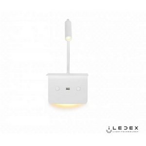 Изображение товара Бра на гибкой ножке для чтения светодиодное с USB-портом, выключателем и с полкой 7031C WH iLedex Support