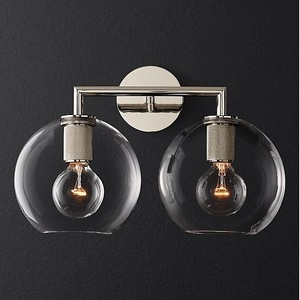 Изображение товара Бра Rh Utilitaire Globe Shade Double Sconce Silver ImperiumLoft 44,541 (123274-22) в форме шара