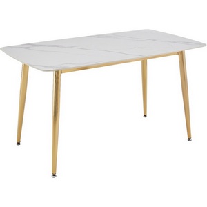 Изображение товара Стол обеденный Рио Голд DT-2849, 140х80х76 см, белый мрамор Статуарио/глянцевое золото