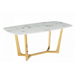 Изображение товара Стол обеденный IST-CASA Ланс DT-2852, 140х80х75 см, белый мрамор (прямоугольная столешница, П-образная опора)
