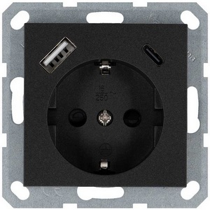 Изображение товара Розетка со шторками с USB Type A+С (антрацит) Jasmart G-Classic G5501USB-25B