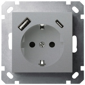 Изображение товара Розетка со шторками с USB Type A+С (алюминий) Jasmart G-Classic G5501USB-25S