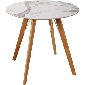 Изображение товара Стол обеденный обеденный JET CERAMIC d-80 (Дерево бук, Прозрачный лак) CA Faggio Statuario 80x80 (круглая столешница)