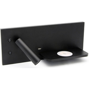 Изображение товара Настенный светильник светодиодный с полкой Kink Light Норти 08075R,19 черный (правое) с разъёмом USB, беспроводная зарядка